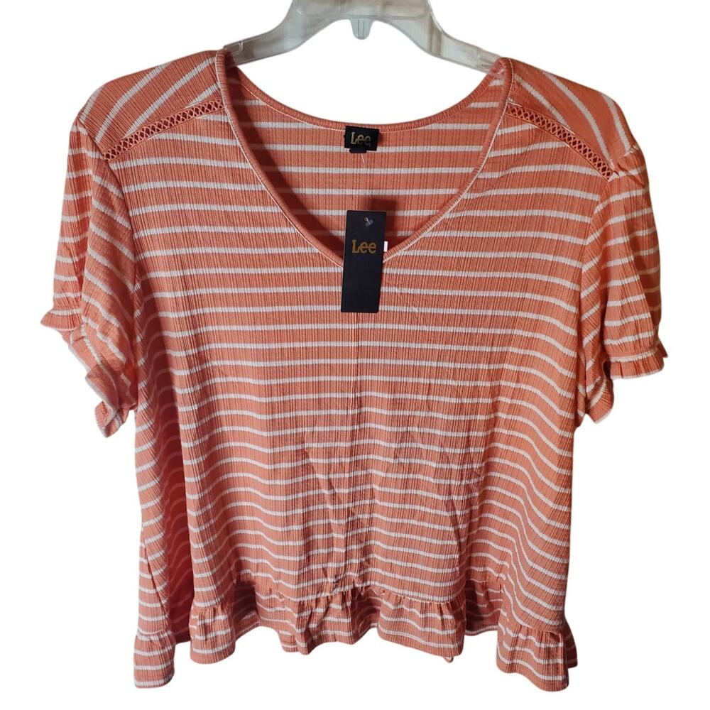 Lee Papaya Stripe Short Sleeve Blouse, NWT, 2X